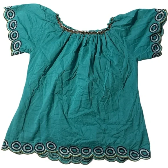Joy Joy Teal and Orange Butterfly Blouse - Picture 2 of 3
